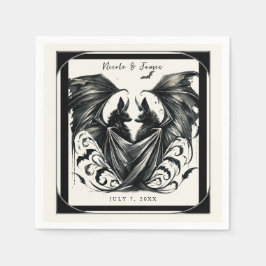 Black Cream Zilver Gothic Love Bats Wedding Servet
