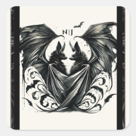 Black Cream Zilver Gothic Love Bats Wedding Vierkante Sticker