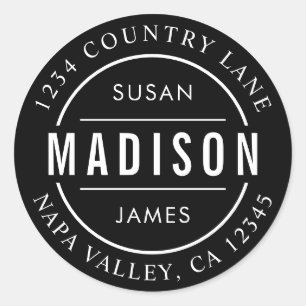 Black Creëer Uw eigen familienaam Retouradres Ronde Sticker