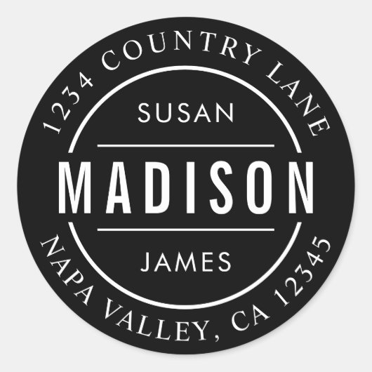 Black Creëer Uw eigen familienaam Retouradres Ronde Sticker (Voorkant)