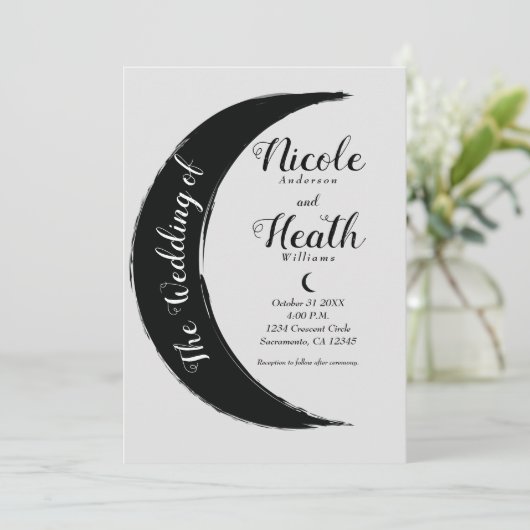 Black Crescent Dark Moon Celestial Night Wedding Kaart (Staand voorkant)