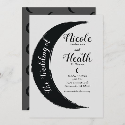 Black Crescent Dark Moon Celestial Night Wedding Kaart (Voorkant / Achterkant)