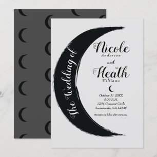 Black Crescent Dark Moon Celestial Night Wedding Kaart