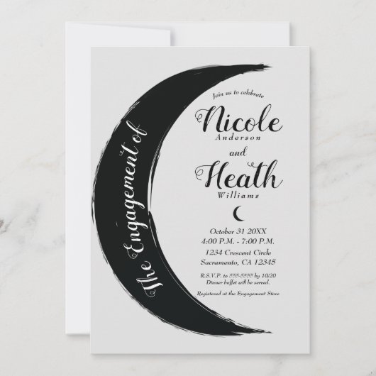 Black Crescent Dark Moon Grey Verloving Shower Kaart (Voorkant)