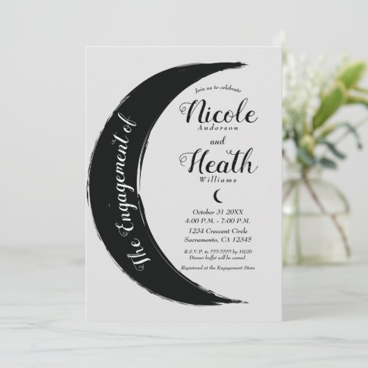 Black Crescent Dark Moon Grey Verloving Shower Kaart (Staand voorkant)