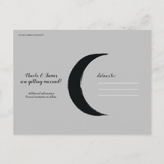 Black Crescent Moon Astrology Zodiac Save the Date Aankondigingskaart (Achterkant)