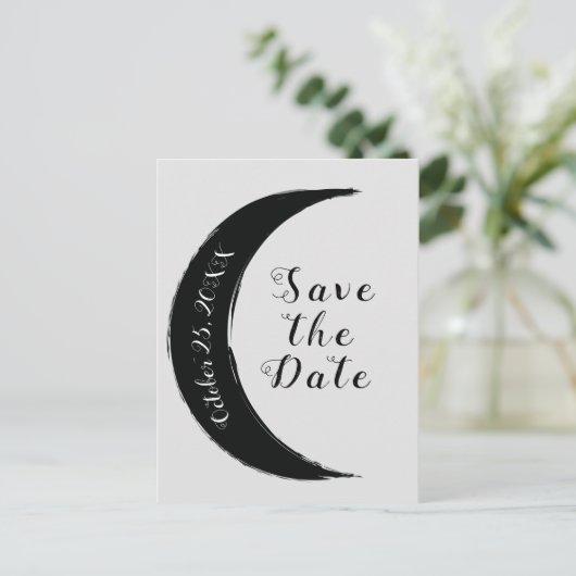 Black Crescent Moon Astrology Zodiac Save the Date Aankondigingskaart (Staand voorkant)