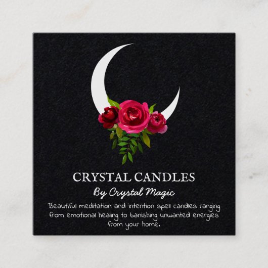 Black Crescent Moon Crystal Candle Inention Spell Vierkante Visitekaartje (Voorkant)