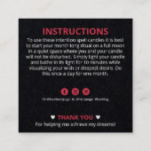 Black Crescent Moon Crystal Candle Inention Spell Vierkante Visitekaartje (Achterkant)