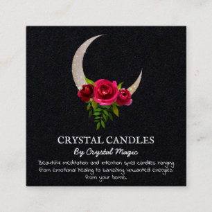 Black Crescent Moon Crystal Candle Inention Spell Vierkante Visitekaartje