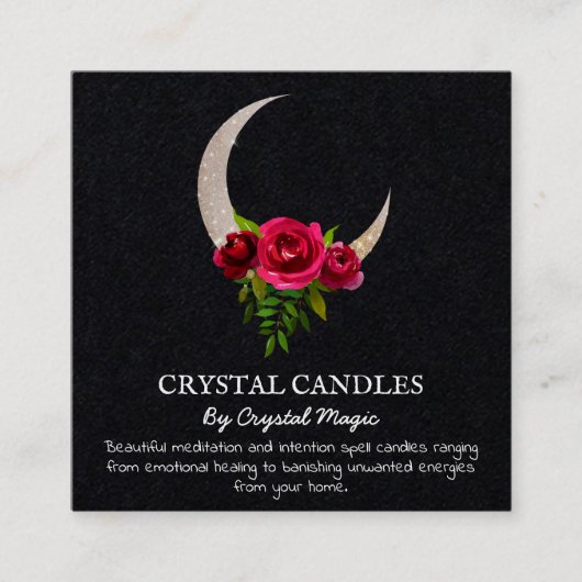 Black Crescent Moon Crystal Candle Inention Spell Vierkante Visitekaartje (Voorkant)