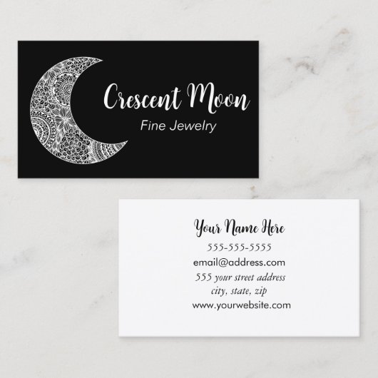 Black Crescent Moon Sieraden Maker Visitekaartje (Voorkant / Achterkant)