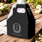 Black Crest Bloemen Monogram Huwelijk Modern Bedankdoosjes