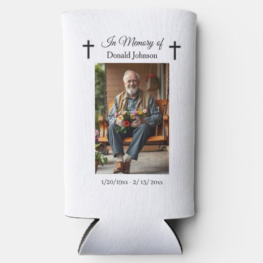 Black Cross and Poem Photo Memorial Seltzer Blikjeskoeler (Voorkant)