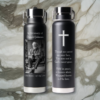 Black Cross and Poem Photo Memorial Waterfles