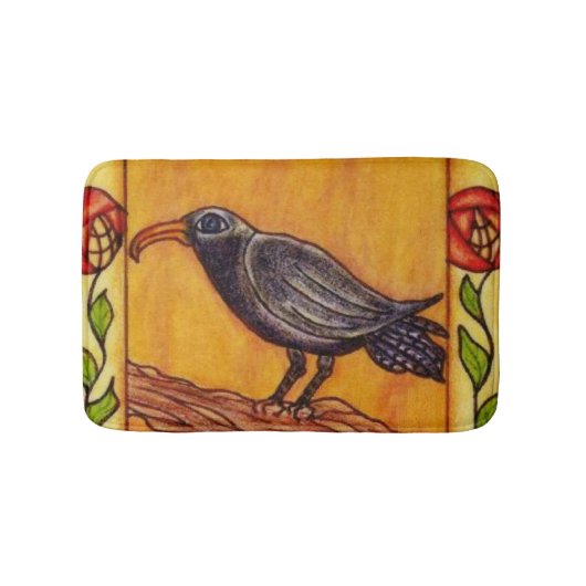 Black Crow Art Deco Rozen Folk Art Badmat (Voorkant)