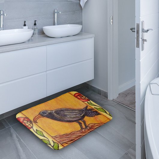 Black Crow Art Deco Rozen Folk Art Badmat