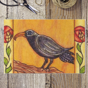 Black Crow Art Deco Rozen Folk Art Tissuepapier