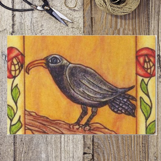 Black Crow Art Deco Rozen Folk Art Tissuepapier