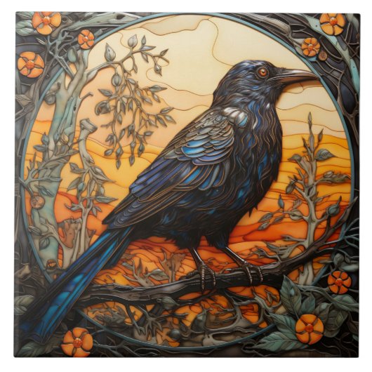 Black Crow, Art nouveau Glas in lood Tegeltje (Voorkant)