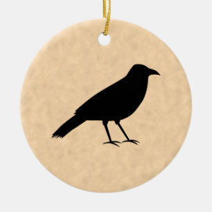 Black Crow Bird op een Parchment Pattern. Keramisch Ornament