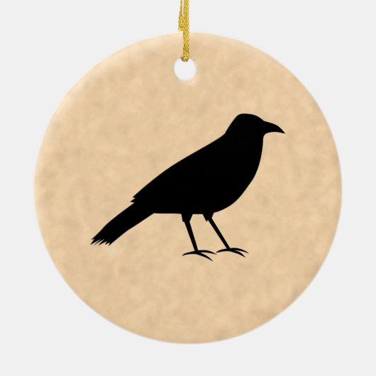 Black Crow Bird op een Parchment Pattern. Keramisch Ornament (Achterkant)
