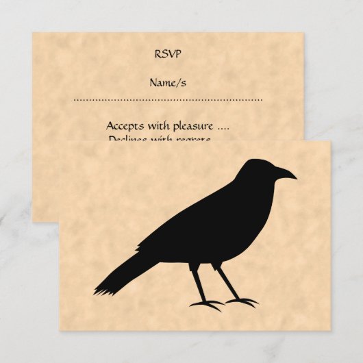 Black Crow Bird op een Parchment Pattern. RSVP Kaartje (Voorkant / Achterkant)