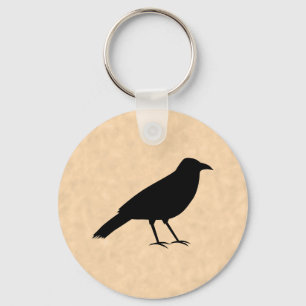 Black Crow Bird op een Parchment Pattern. Sleutelhanger