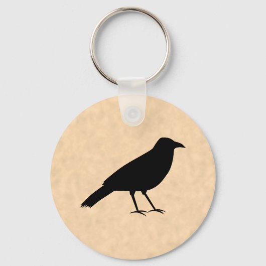 Black Crow Bird op een Parchment Pattern. Sleutelhanger (Voorkant)