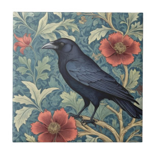 Black Crow Bird William Morris stijl Links tegenov Tegeltje