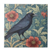 Black Crow Bird William Morris stijl Rechts tegeno Tegeltje (Voorkant)