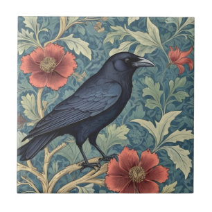 Black Crow Bird William Morris stijl Rechts tegeno Tegeltje