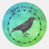 Black Crow Circle Black Barbed Wire Blue Green Ronde Sticker (Voorkant)