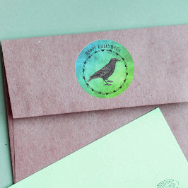 Black Crow Circle Black Barbed Wire Blue Green Ronde Sticker