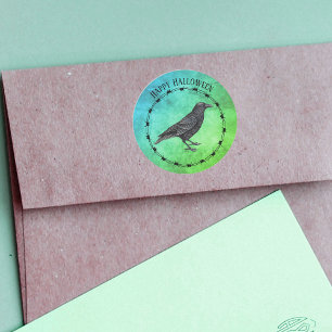 Black Crow Circle Black Barbed Wire Blue Green Ronde Sticker