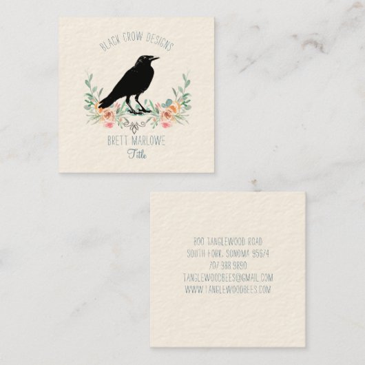 Black Crow Floral Vierkante Visitekaartje (Voorkant / Achterkant)