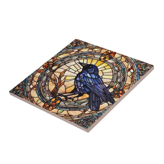 Black Crow Glas in lood Bird Tegeltje (Zijkant)