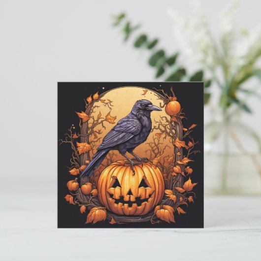Black Crow Happy Halloween Kaart (Staand voorkant)