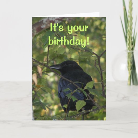 Black Crow in Tree Photo Birthday Kaart (Voorkant)