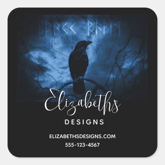 Black Crow met Dark Gothic Style Business Vierkante Sticker (Voorkant)