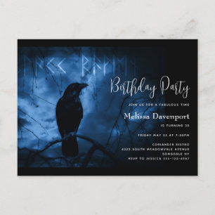 Black Crow met Runes Gothic Birthday Invitation Briefkaart