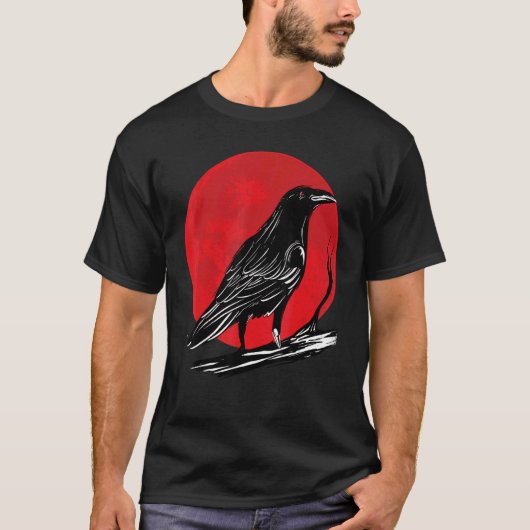 Black Crow occult Japan Gothic Raven Bird Moon T-shirt (Voorkant)