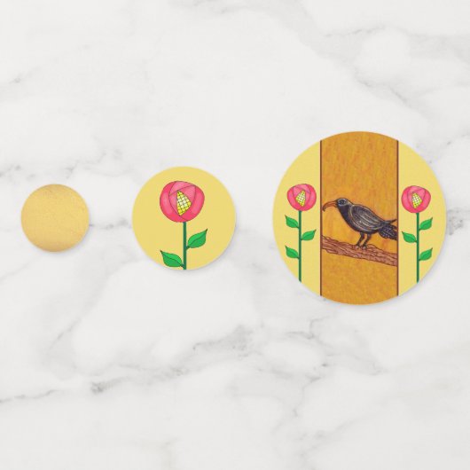 Black Crow op Branch Abstract Red Roses Gold Confetti (Achterkanten)