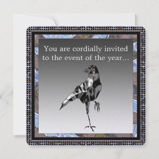 Black Crow Party Metalic Uitnodiging (Voorkant)