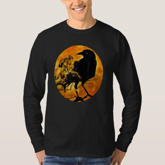 Black Crow Raven Bird & Specter Against Orange Ful T-shirt (Voorkant)