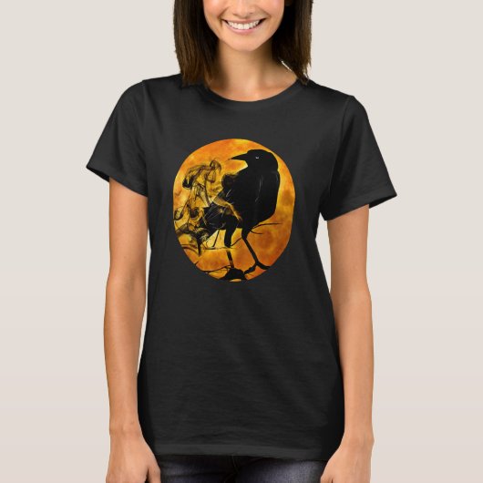 Black Crow Raven Bird & Specter Against Orange Ful T-shirt (Voorkant)