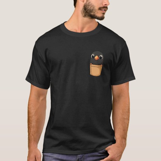 Black Crow Raven In Pocket Cartoon Graphic Bird T-shirt (Voorkant)