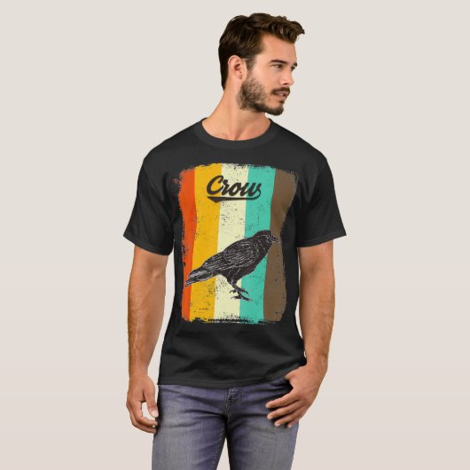 Black Crow Retro 70s  Bird Lover Art T-shirt (Voorkant volledig)