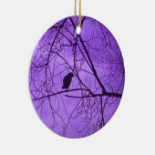 Black Crow Silhouette in Barren Branches Paars Keramisch Ornament (Rechts)