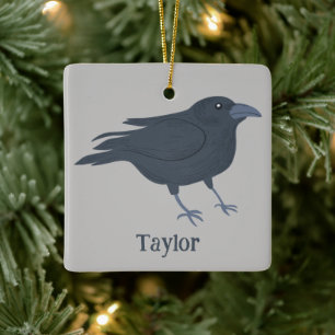 Black Crow Vogel Illustratie Gepersonaliseerd Keramisch Ornament